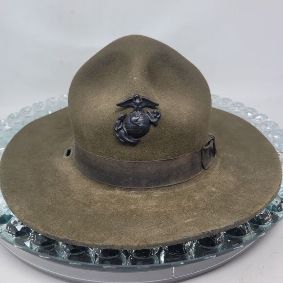 USMC Marine Corps Cover Drill Instructor Hat Sz 6 3/4 Campaign VTG 60's or 70's